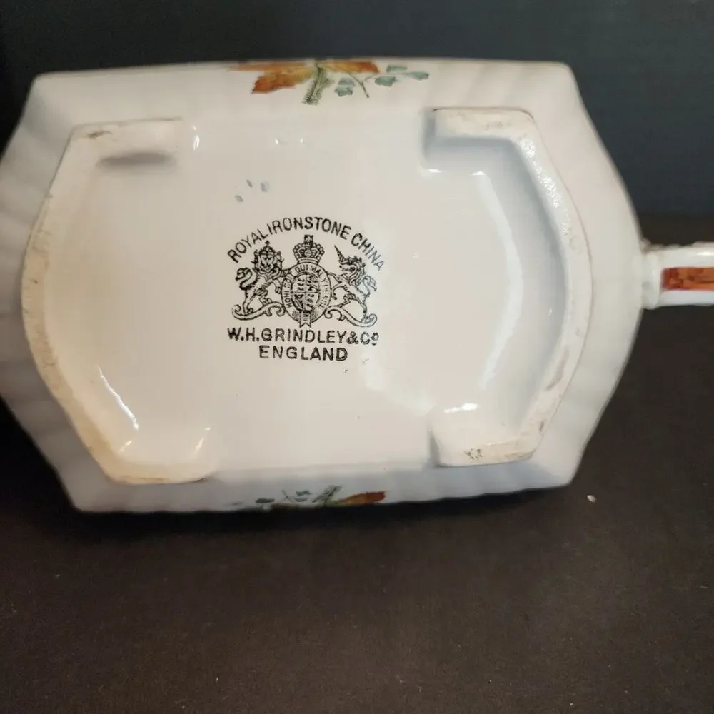 Vtg Royal Ironstone China England-W. H. Grindley Gravy Boat Roses Copper Luster